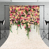 Aperturee - Aperturee Floral Sweet White Brick Wall Spring Sweep Backdrop